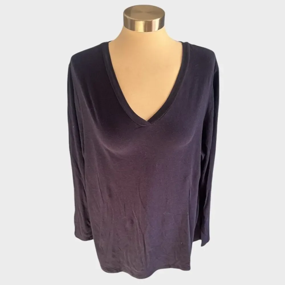 Liz Claiborne Sleepwear XL Navy Blue V Neck Long Sleeve Top